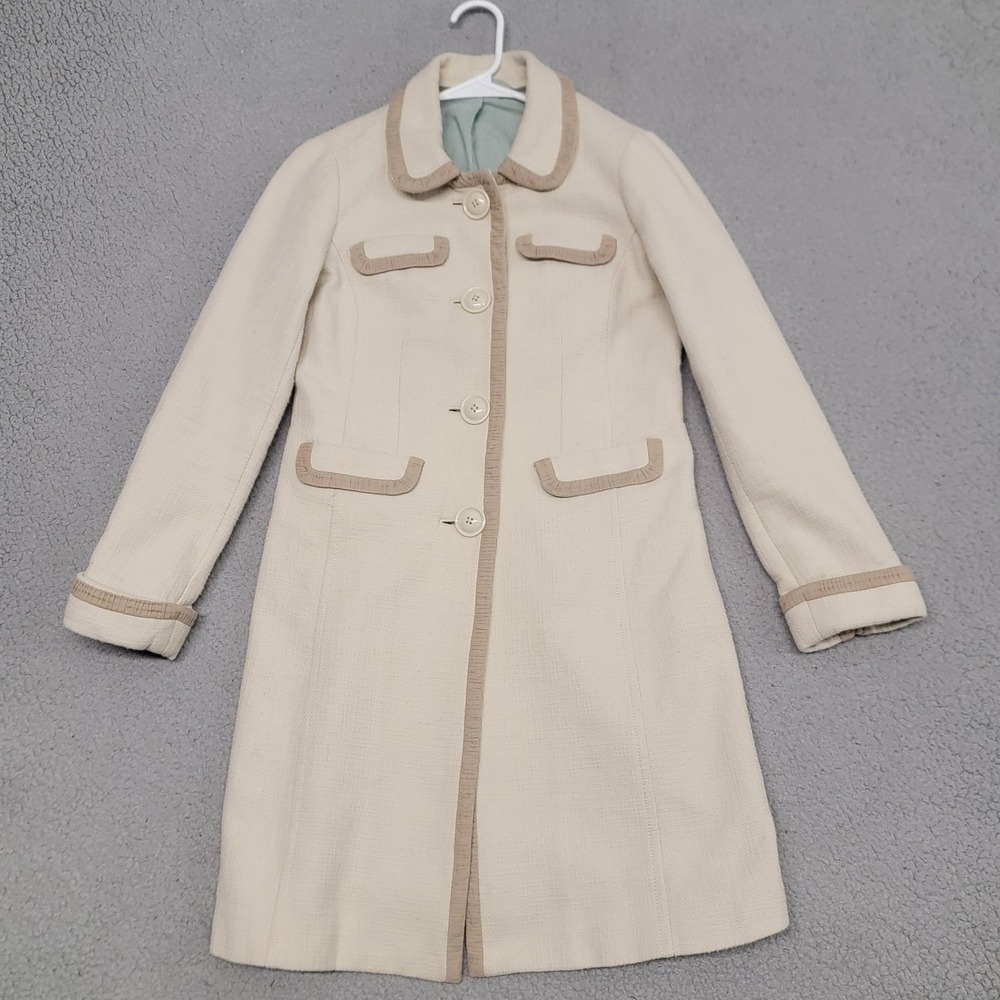 Vintage Boden Coat Womens 4 White Cotton‎ Tweed Single Breasted 50s Retro Style
